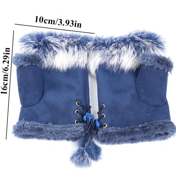 x2 Pairs Faux Fur Suede Fingerless Gloves - Multiple Colors Available- Brand New - Picture 3 of 4